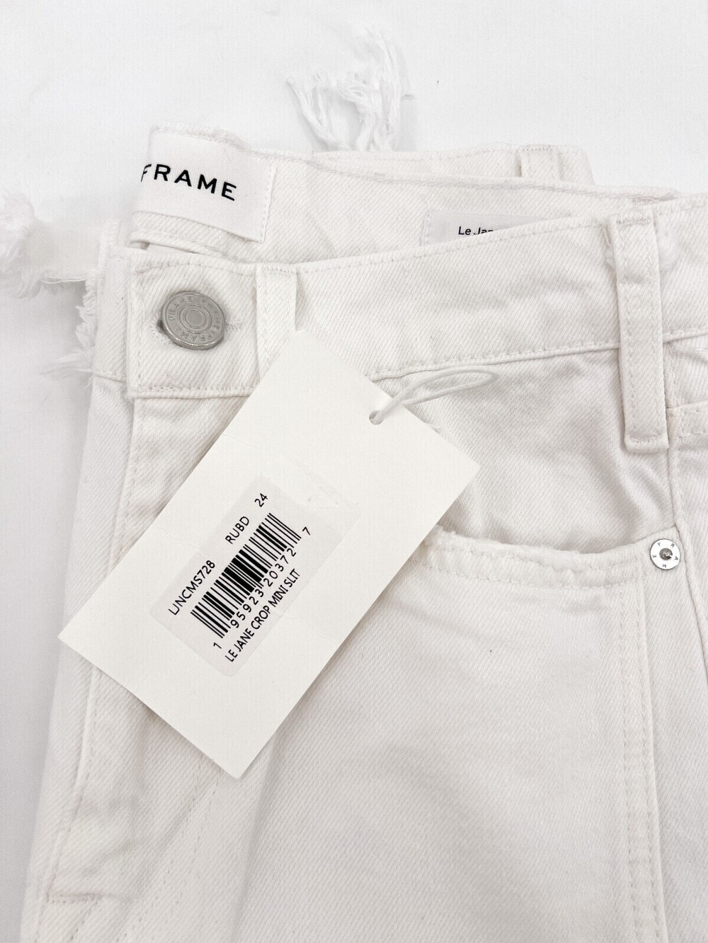 NEW Frame Jeans Womens 24 White Denim Distressed Ripped Mini Slit Le Jane Crop - Picture 15 of 15